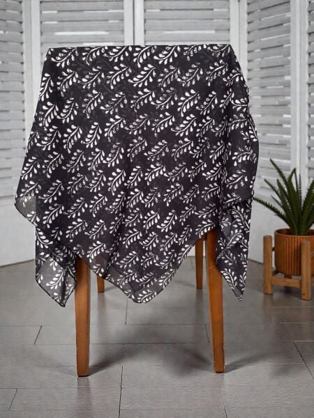 Desenli %100 Pamuk Kare Siyah