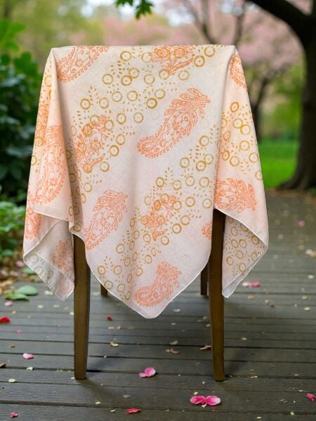 Desenli %100 Pamuk Kare Pudra Turuncu