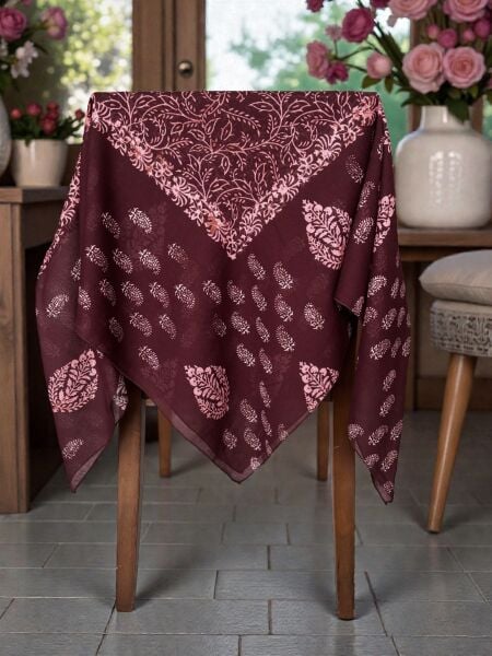 Desenli %100 Pamuk Kare Bordo