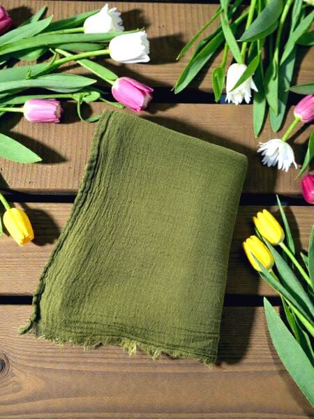 Naura Saf Pamuk Şal Zeytin Yeşili (%100 Pamuk)