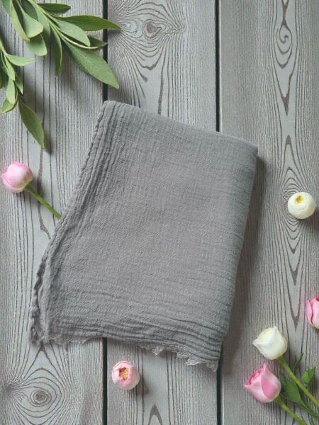 OUTLET Naura Saf Pamuk Şal Gri (%100 Pamuk)