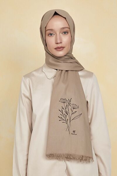 OUTLET Düş Peşine Doğa %100 Pamuk Şal Vizon (NAKIŞLI)