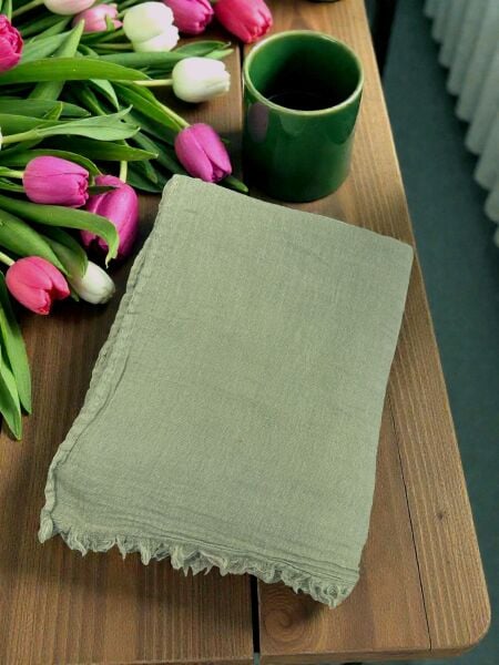 OUTLET Naura Saf Pamuk Şal Adaçayı Yeşili (%100 Pamuk)