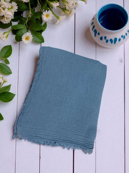 OUTLET Naura Saf Pamuk Şal Mavi (%100 Pamuk)