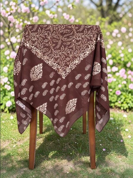 Desenli %100 Pamuk Kare Kahverengi Krem