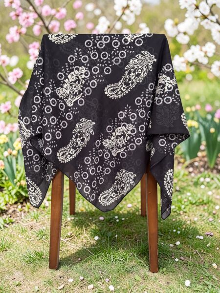 Desenli %100 Pamuk Kare Siyah Krem Açık Sarı