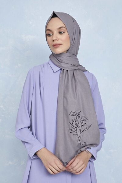 OUTLET Düş Peşine Doğa %100 Pamuk Şal Gri (NAKIŞLI)