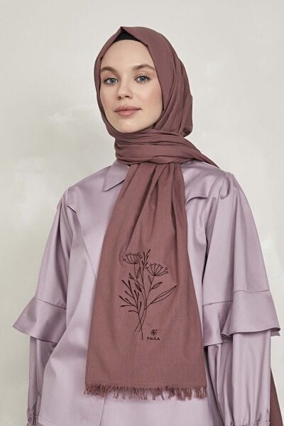 OUTLET Düş Peşine Doğa %100 Pamuk Şal Gül Kurusu NAKIŞLI